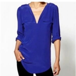 Joie double pocket Peruvian blue silk blouse XS